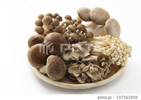 ざるに盛った各種きのこ 137161938