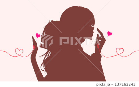 運命の赤い糸を結んだ背中合わせの男女 笑顔 バストアップ シルエット シームレス 運命の赤い糸を結んだ背中合わせの男女 笑顔 バストアップ シルエット シームレス 137162243