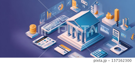 Banking innovation concept digital finance dashboard panoramic banner 137162300