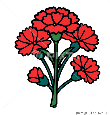 母の日 カーネーション 赤 3輪 シンプル フラット イラスト 137162404