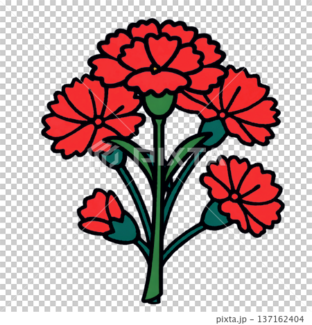 母親節康乃馨紅色三朵花簡約扁平插圖 137162404