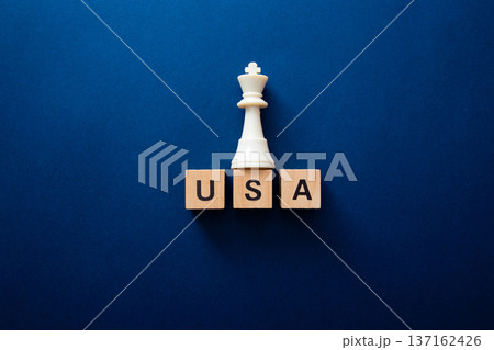 Usa chess king representing global power and strategy Usa chess king representing global power and strategy 137162426