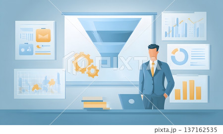 Conversion funnel metrics presentation professional boardroom 137162535