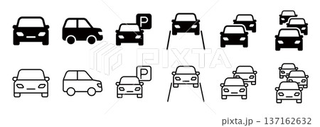 シンプルな車のアイコンセット(運転,渋滞する車、交通、タクシー、パーキング,高速道路） 137162632