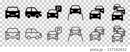 シンプルな車のアイコンセット(運転,渋滞する車、交通、タクシー、パーキング,高速道路） 137162632