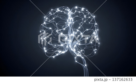 Minimalist flat design of a brain icon with glowing neural network lines Minimalist flat design of a brain icon with glowing neural network lines 137162633