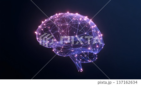 Minimalist flat design of a brain icon with glowing neural network lines 137162634