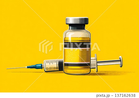 2D vector art of a vaccine bottle and a syringe for immunization concept 137162638