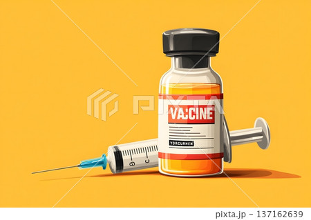 2D vector art of a vaccine bottle and a syringe for immunization concept 137162639