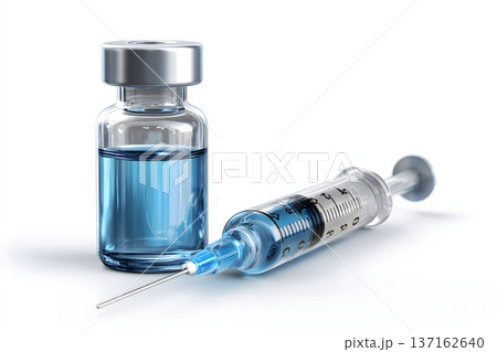 2D vector art of a vaccine bottle and a syringe for immunization concept 137162640