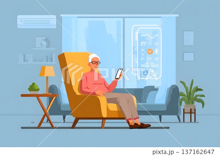Minimalist flat vector of a smart home health monitoring system for elderly 137162647