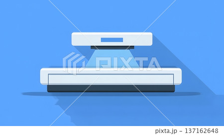 Clean flat design of a medical scanner icon with a blue light beam 137162648