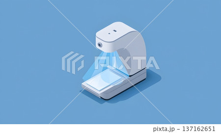 Clean flat design of a medical scanner icon with a blue light beam 137162651