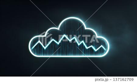 Minimalist flat design of a cloud icon with glowing financial data lines Minimalist flat design of a cloud icon with glowing financial data lines 137162709