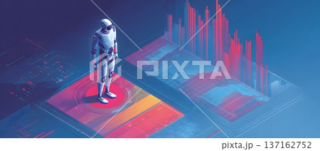 Futuristic marketing intelligence hub with robotic strategist analyzing performance heatmap high clarity digital illustration Futuristic marketing intelligence hub with robotic strategist analyzing performance heatmap high clarity digital illustration 137162752