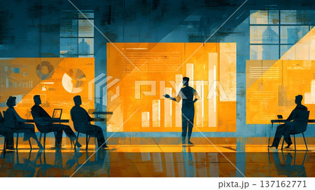 AI driven marketing analytics presentation scene dramatic lighting high detail illustration 137162771