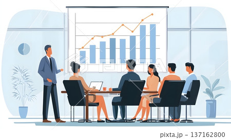 AI driven executive presentation highlighting performance metrics elegant boardroom illustration 137162800
