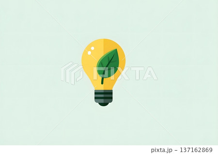 Minimalist flat design of a light bulb and a green leaf for eco ideas 137162869
