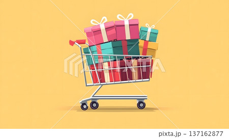 Flat design illustration of an online shopping cart with colorful parcels Flat design illustration of an online shopping cart with colorful parcels 137162877