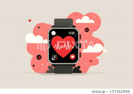 Minimalist flat design of a smart watch with heart rate and sleep icons 137162948
