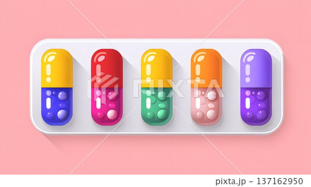 Clean flat design of a digital pharmacy with colorful medicine pill icons 137162950