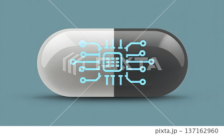 Flat design illustration of a smart pill with a microchip symbol Flat design illustration of a smart pill with a microchip symbol 137162960