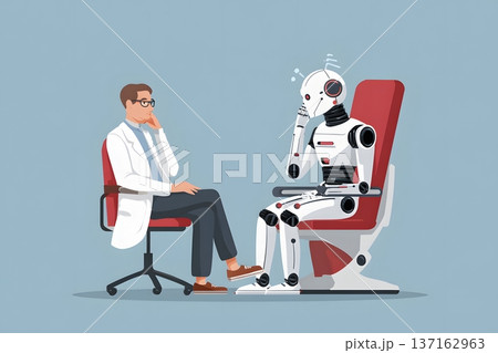 Minimalist flat vector of a patient and a robot doctor having a consultation 137162963