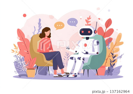 Minimalist flat vector of a patient and a robot doctor having a consultation Minimalist flat vector of a patient and a robot doctor having a consultation 137162964