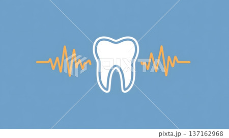 Clean flat design of a dental tooth icon with digital scanning lines 137162968