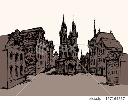 Old city street. Vector drawing 137164287