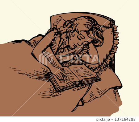 Vector drawing. Girl asleep in a bed Vector drawing. Girl asleep in a bed 137164288