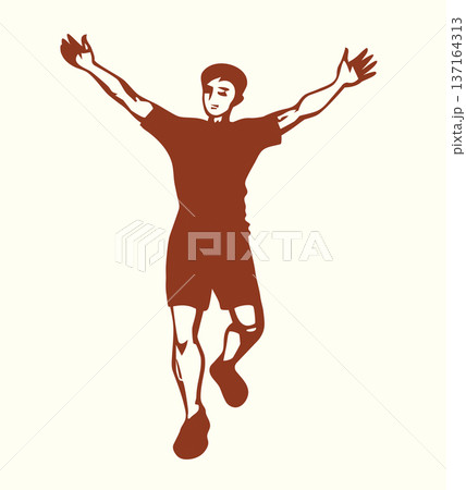 Vector drawing. An athlete runs to the finish line. Vector drawing. An athlete runs to the finish line. 137164313