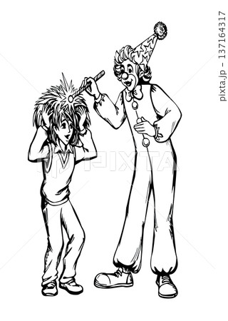Vector drawing. Clown and small boy 137164317