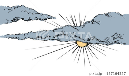 Vector drawing. Sun on cloudy sky 137164327