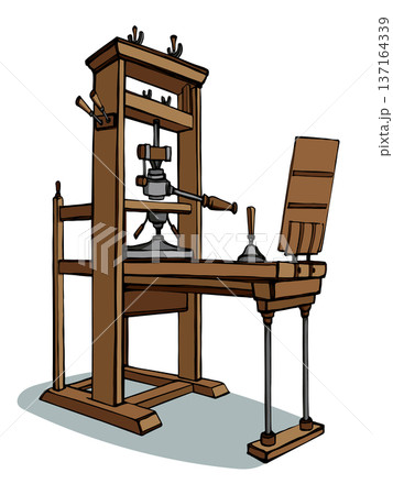 Vector drawing. Vintage printing press Vector drawing. Vintage printing press 137164339
