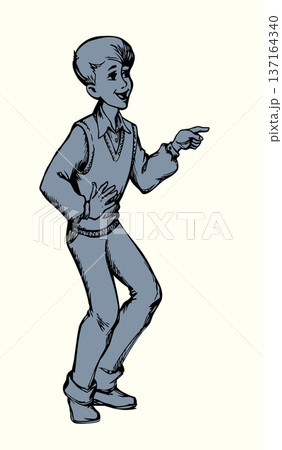 Vector illustration of a boy laughing at someone. Vector illustration of a boy laughing at someone. 137164340