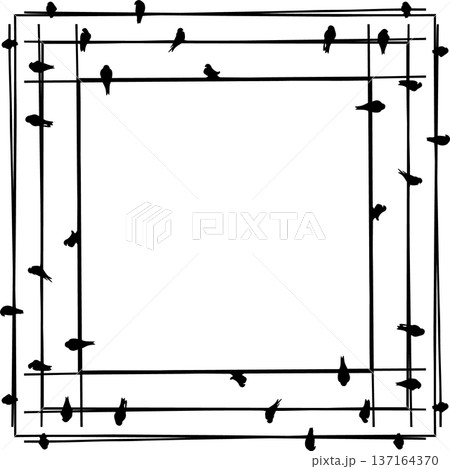 Swallow birds on a wire. Vector trail print of bird isolated on white background. Starling birds flock Swallow birds on a wire. Vector trail print of bird isolated on white background. Starling birds flock 137164370
