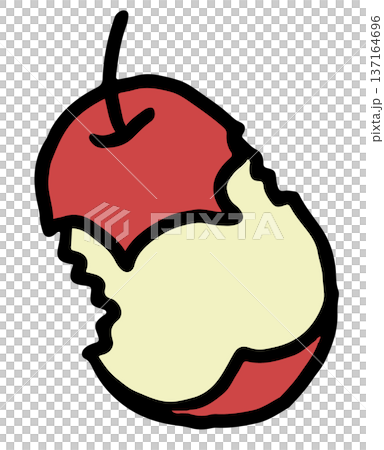 Hand drawn bite apple for fruit, vegan, lunch break, office workers, lunch box, cafe, menu, restaurant, recipe, cook book, department store, supermarket, market, mart, healthy snack, park, picnic 137164696