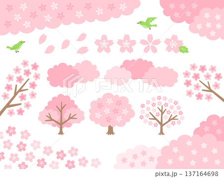 桜の花と木の飾りイラストセット 桜の花と木の飾りイラストセット 137164698