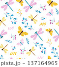 dragonfly and butterfly seamless pattern 137164965
