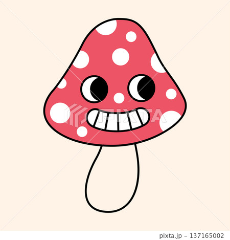 Mushroom with eyes. Cartoon doodle graffiti character. Vector illustration isolated on a white background 137165002
