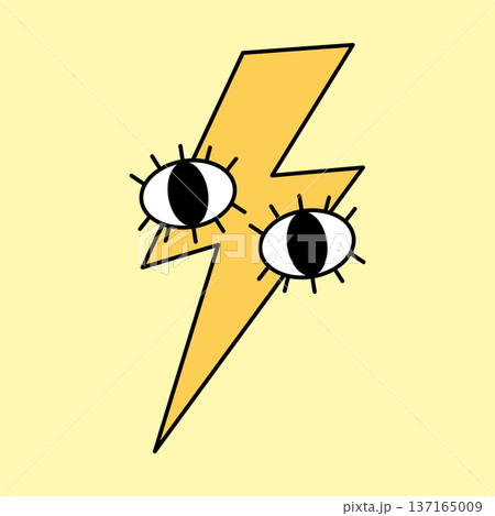 Lightning bolt with eyes. Cartoon doodle graffiti character. Vector illustration isolated on a white background 137165009