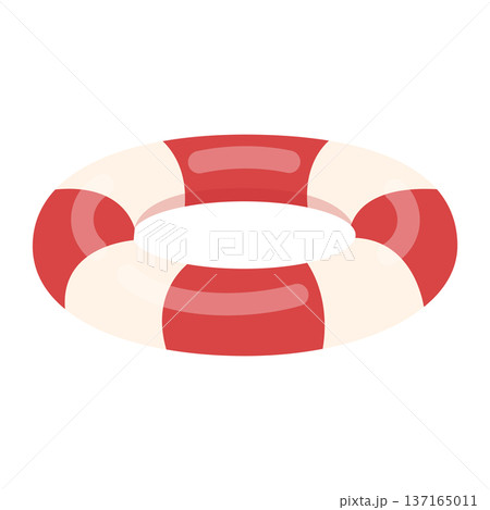 Striped lifebuoy. Beach design. Flat-style vector illustration isolated on a white background Striped lifebuoy. Beach design. Flat-style vector illustration isolated on a white background 137165011
