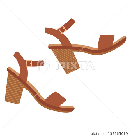 Brown heeled sandals. Summer clothing design. Flat-style vector illustration isolated on a white background 137165019