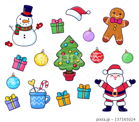 Collection of Christmas elements. Isolated background. Flat-style vector illustration Collection of Christmas elements. Isolated background. Flat-style vector illustration 137165024