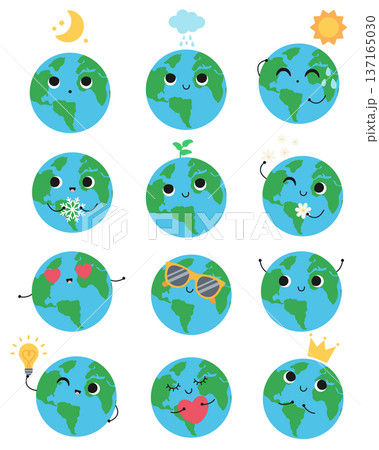 A simple set of cute characters on planet Earth. Hand-drawn illustration. Earth Day. Isolated characters. Flat cartoon illustration A simple set of cute characters on planet Earth. Hand-drawn illustration. Earth Day. Isolated characters. Flat cartoon illustration 137165030