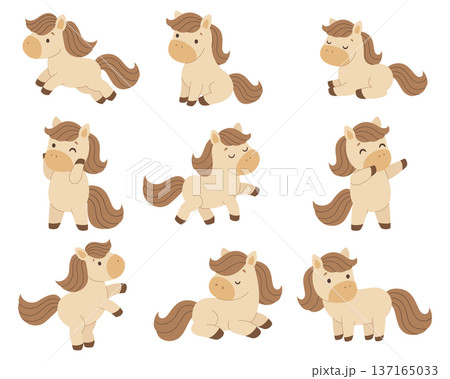 Set of cute horses. Symbol of 2026. Isolated white background. Flat style vector illustration. 137165033