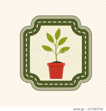 Scout badge with potted plant with a growing seedling. Vector. Merit patch, sticker for camping outdoor and academic activities. Perfect for scouting programs, gardening clubs, outdoor education, camp 137165742