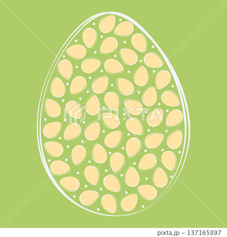Outline Easter Egg with dots and eggs shape decoration Trendy White on green. Minimalist flat design. Isolated Vector illustration Outline Easter Egg with dots and eggs shape decoration Trendy White on green. Minimalist flat design. Isolated Vector illustration 137165897