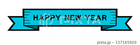 Ribbon label banner with word happy new year  in blue color on white background 137165920